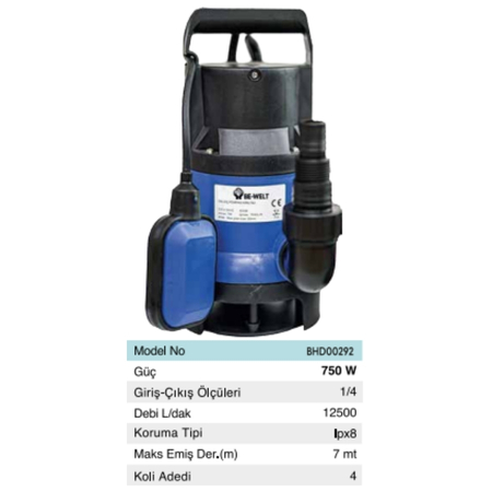 BHD 00292 DALGIÇ POMPASI TEMİZ-KİRLİ SU 750W